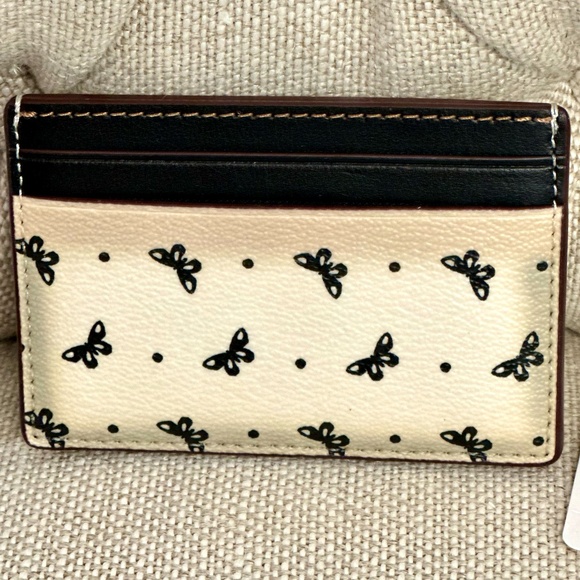 Coach Leather Card Case F59787 Butterfly Dot Black Chalk Pre-Own with Defect - Picture 2 of 8